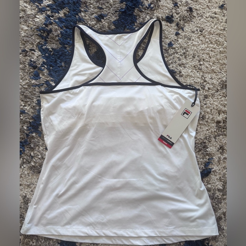 Fila Women's White Racerback Tank with Navy Trim, size XL new with tags